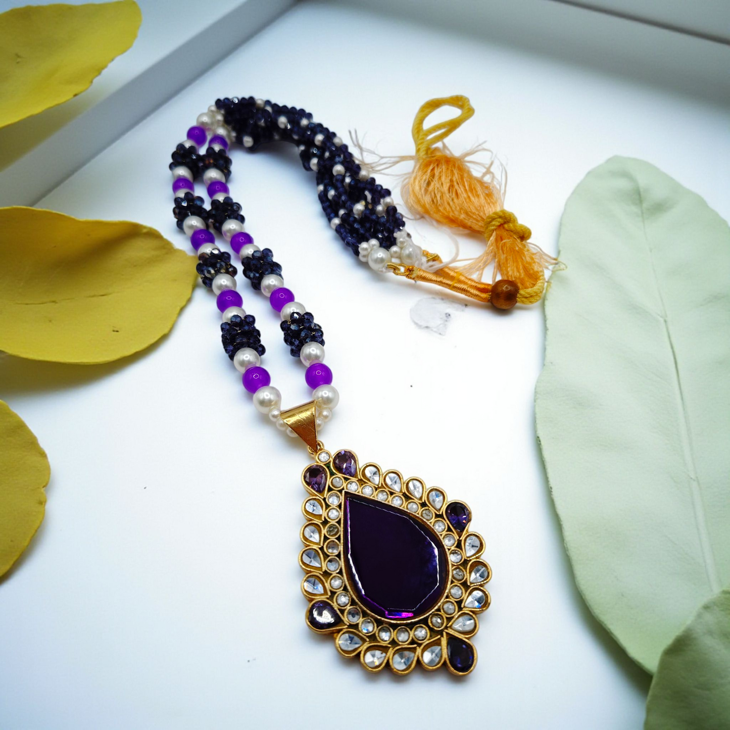 Beaded Kundan Statement Pendant Necklace