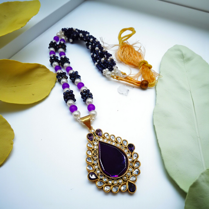 Beaded Kundan Statement Pendant Set