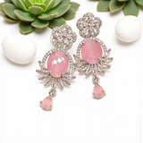 Floral Pink Stone Chandelier with Crystal Accents