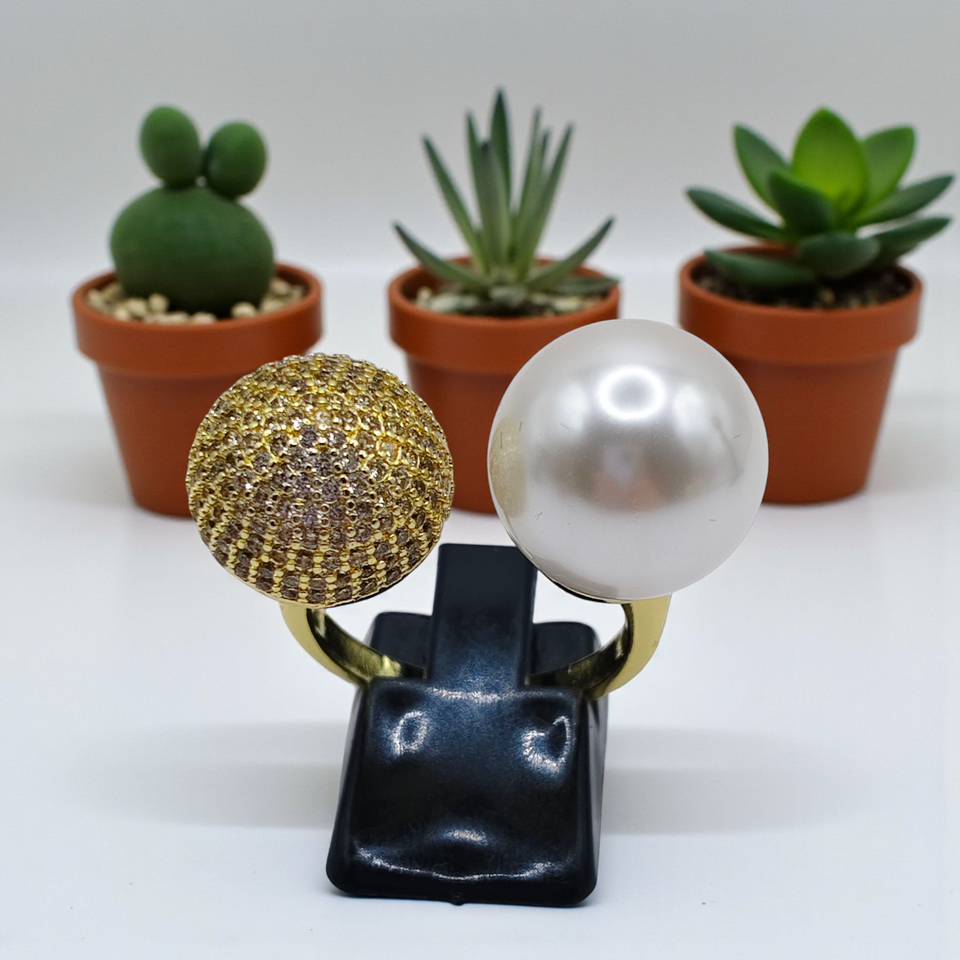 Elegant Pearl & Sparkle Dome Rings