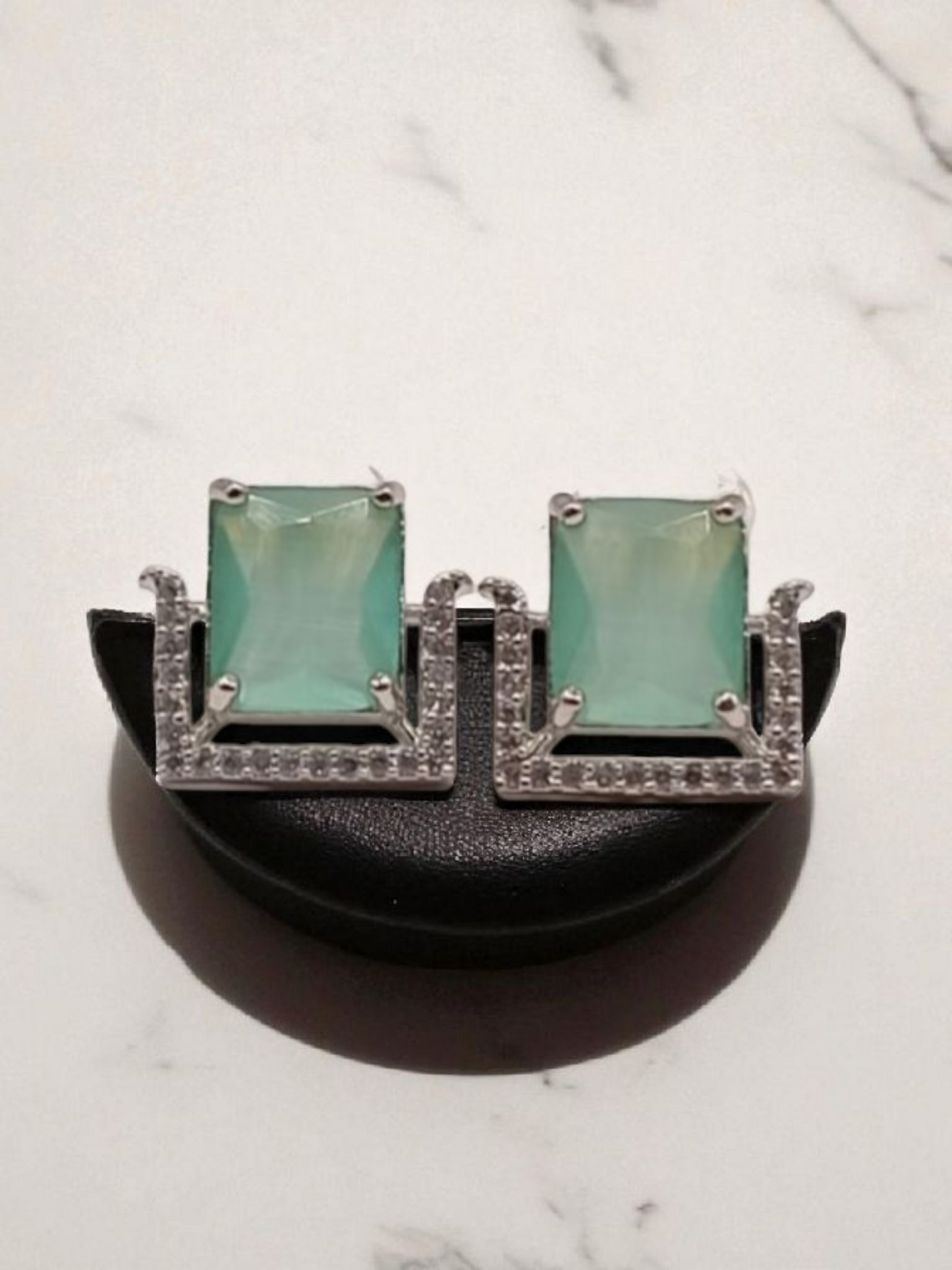 Emerald Glow Rectangular Stud Earrings