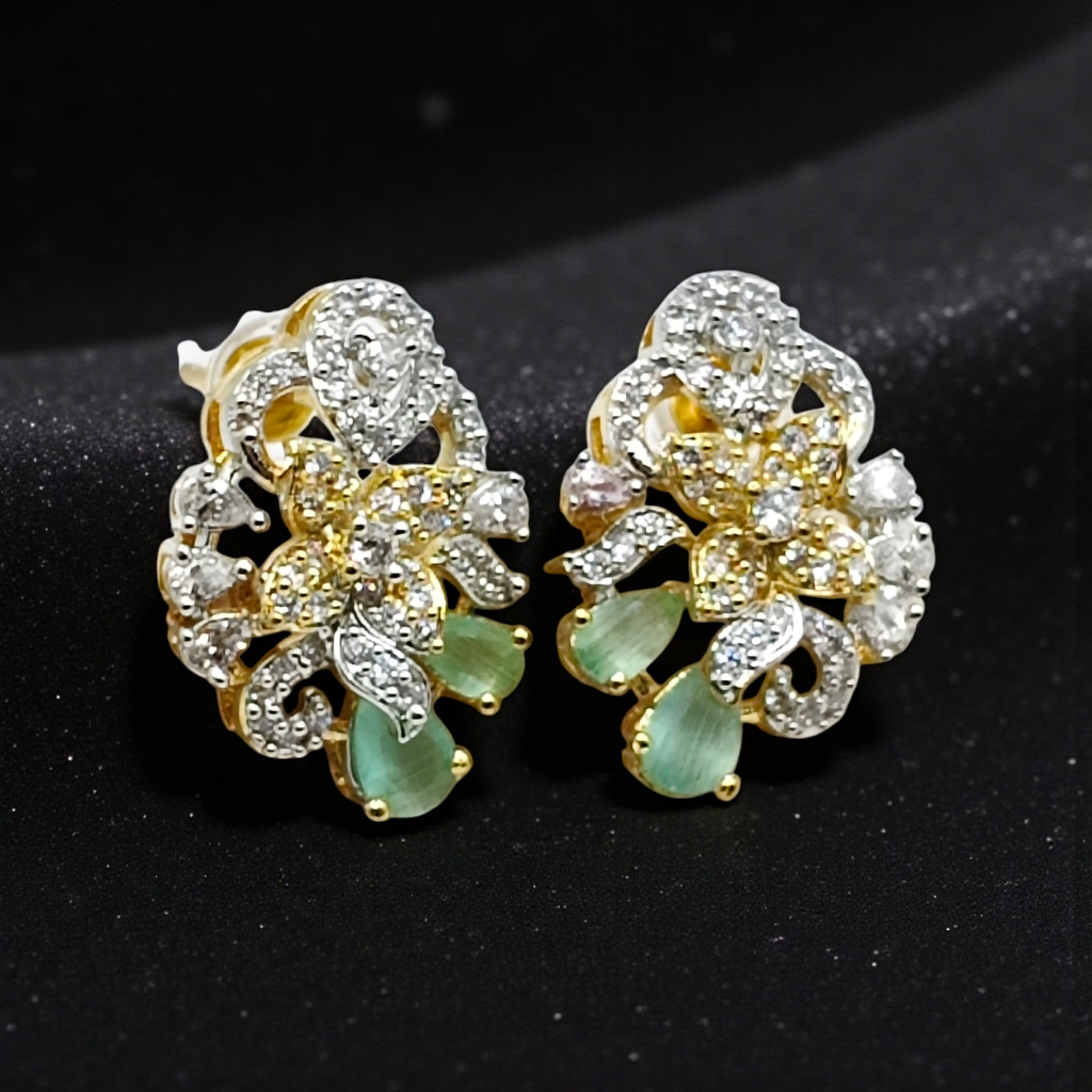 Crystal Floral Stud Earrings  Gold Plated Luxury Earrings