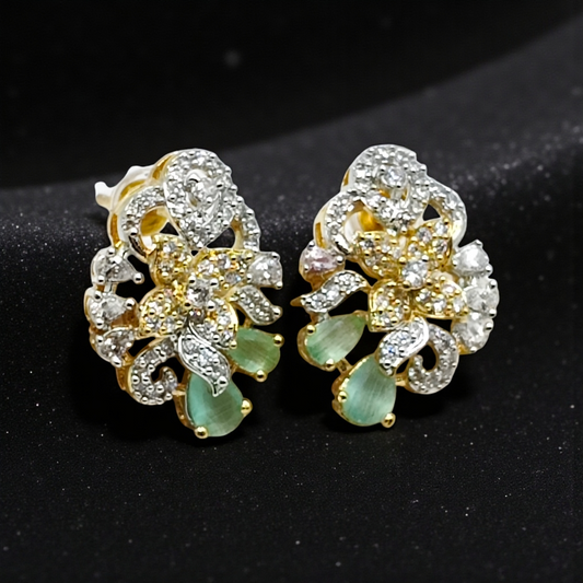 Crystal Floral Stud Earrings  Gold Plated Luxury Earrings