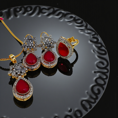 Luxury Teardrop Stone Pendant Set with Earrings – Gold Plated