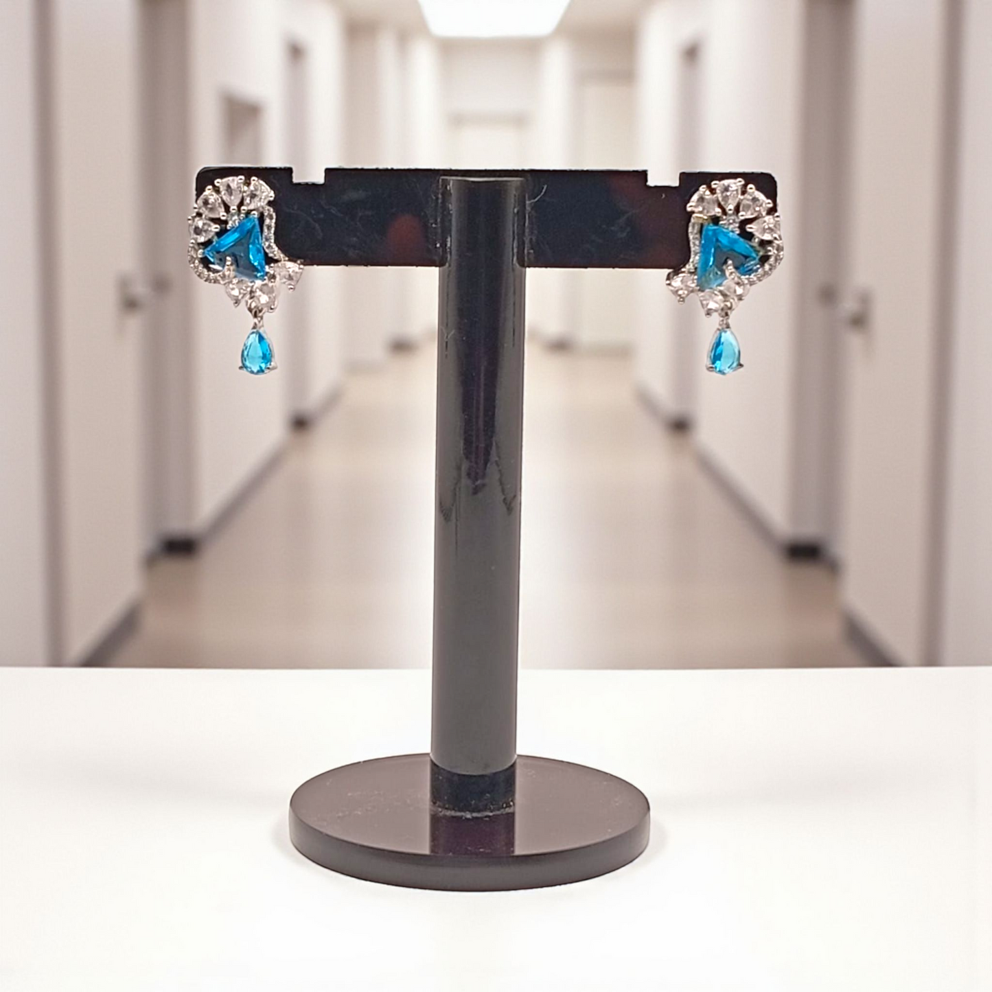 Sapphire Blue Drop Earrings with Diamond Accents