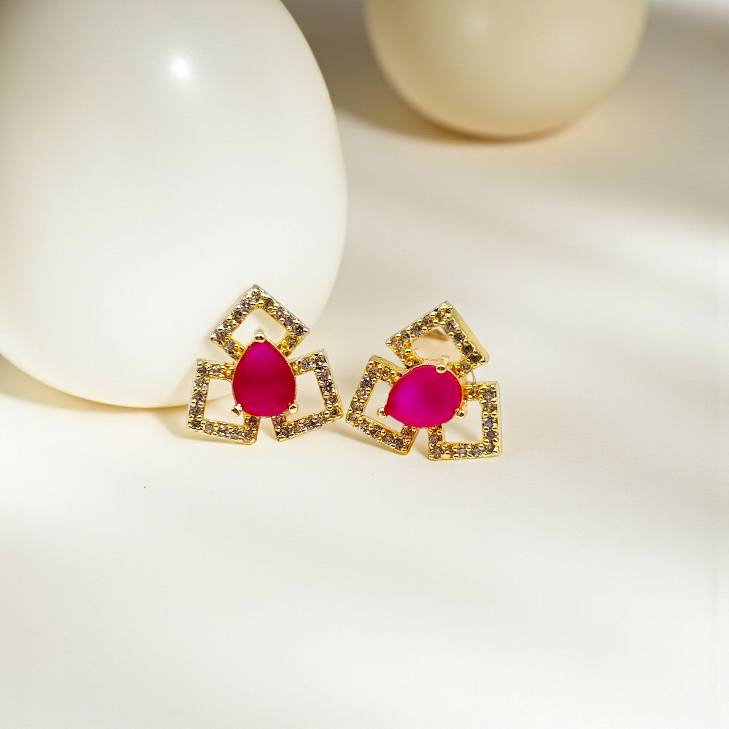 Geometric  Stone & Crystal Stud Earrings