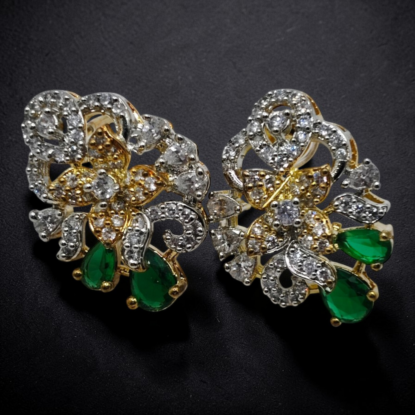 Crystal Floral Stud Earrings  Gold Plated Luxury Earrings