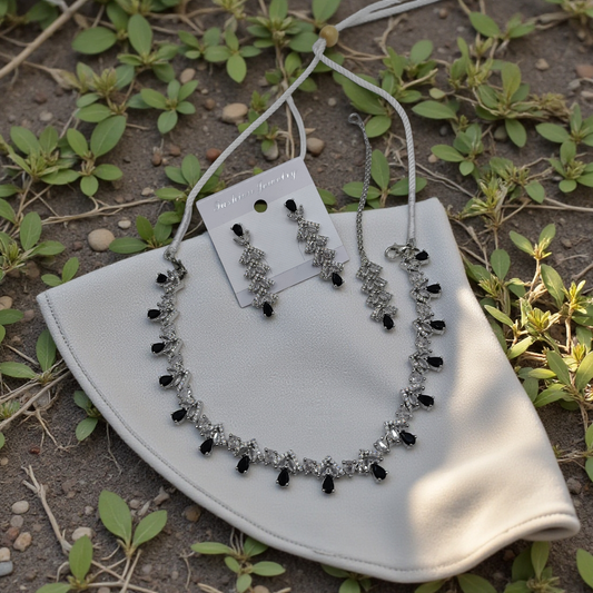 Royal Blue & Silver,Black & Silver Crystal Necklace Set