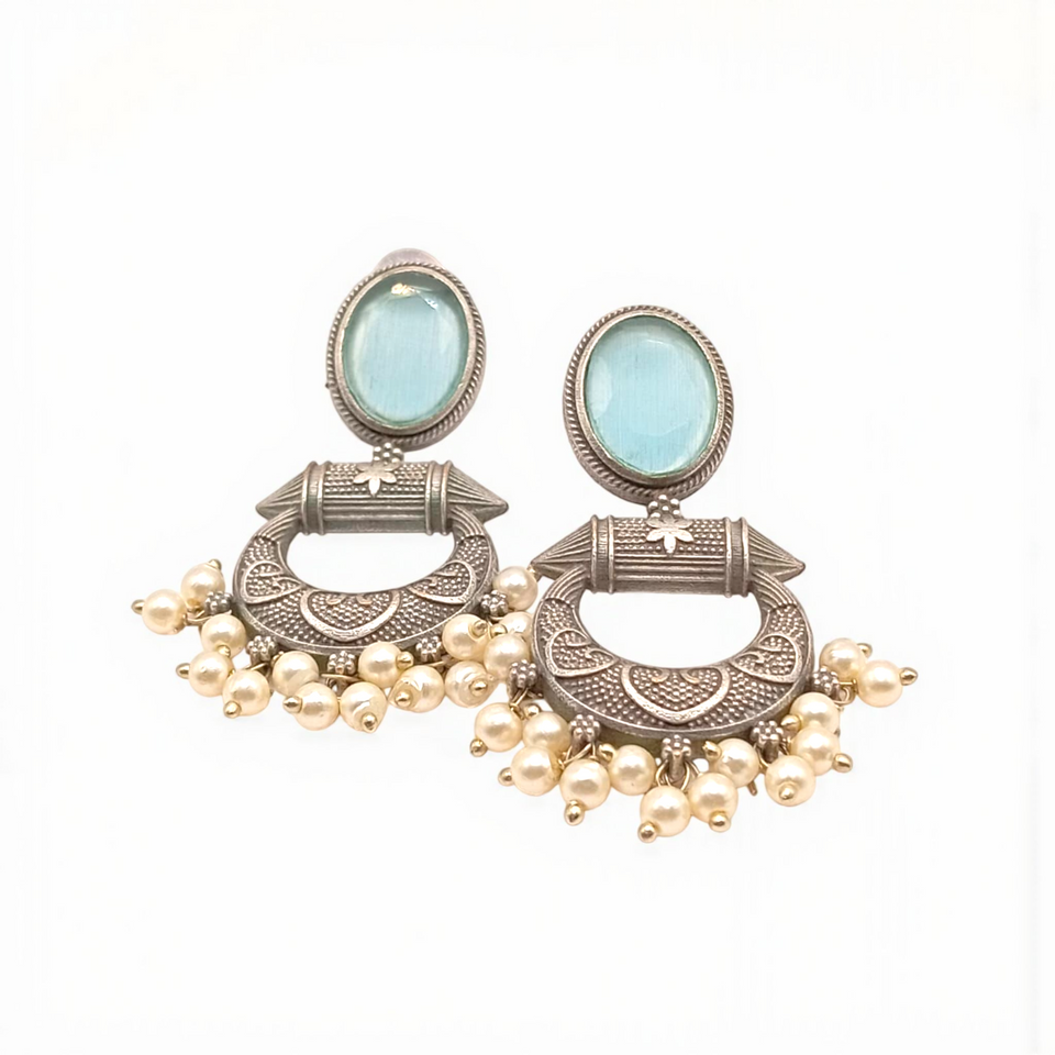 Antique Stone Chandelier Oxidize Hoop