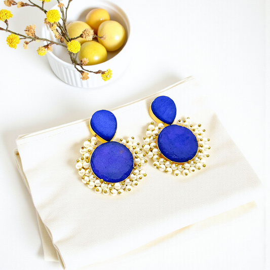Elegant Stone Studs Earrings With Pearl Detailing