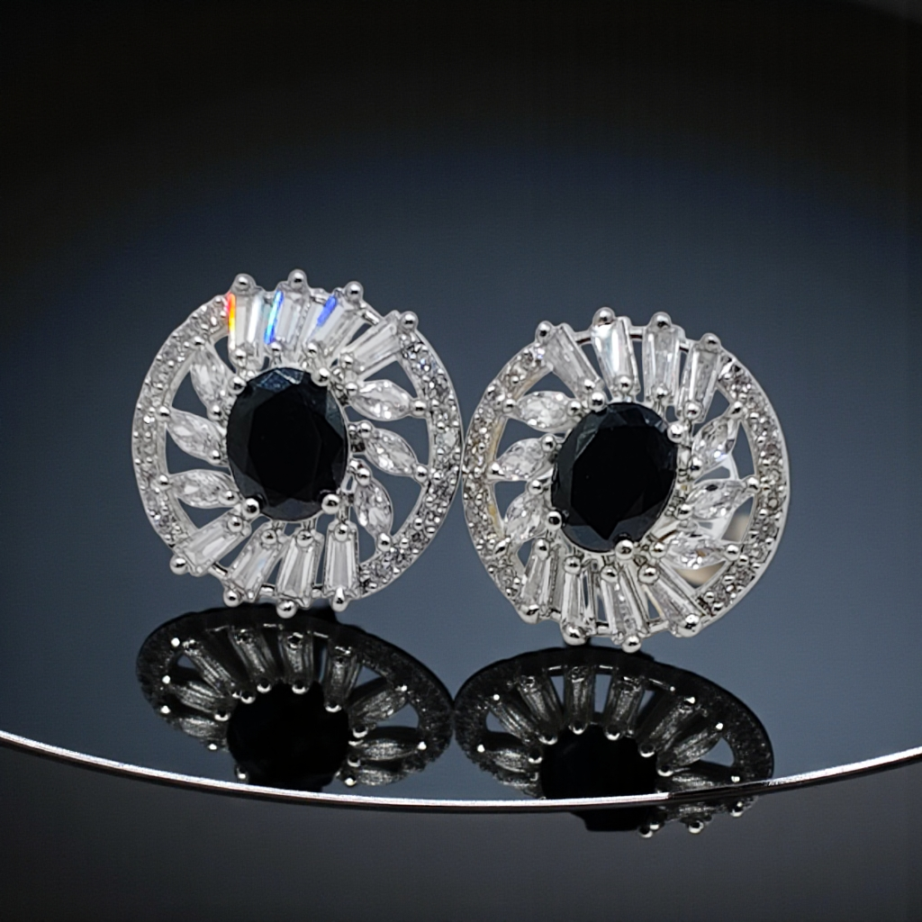 Sapphire Blue Crystal Halo Stud Earrings Silver Plated Statement Jewelry