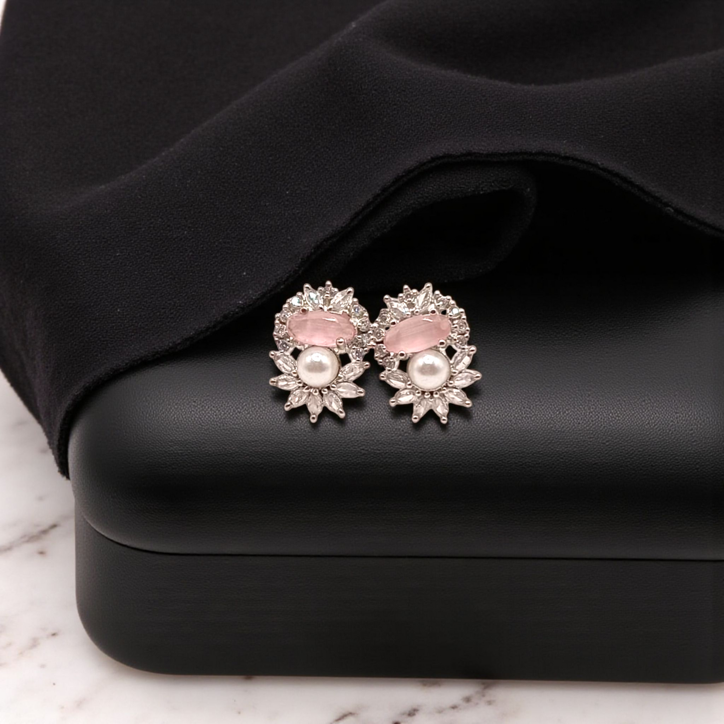 Elegant Sapphire & Pearl Bloom Studs