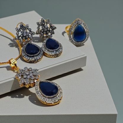 Luxury Teardrop Stone Pendant Set with Earrings – Gold Plated