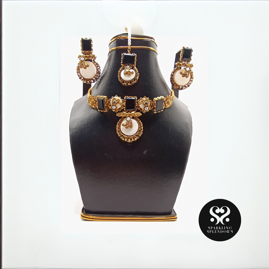 Regal Noor Crescent Party Wear – Black & Ivory Moonlit Elegance