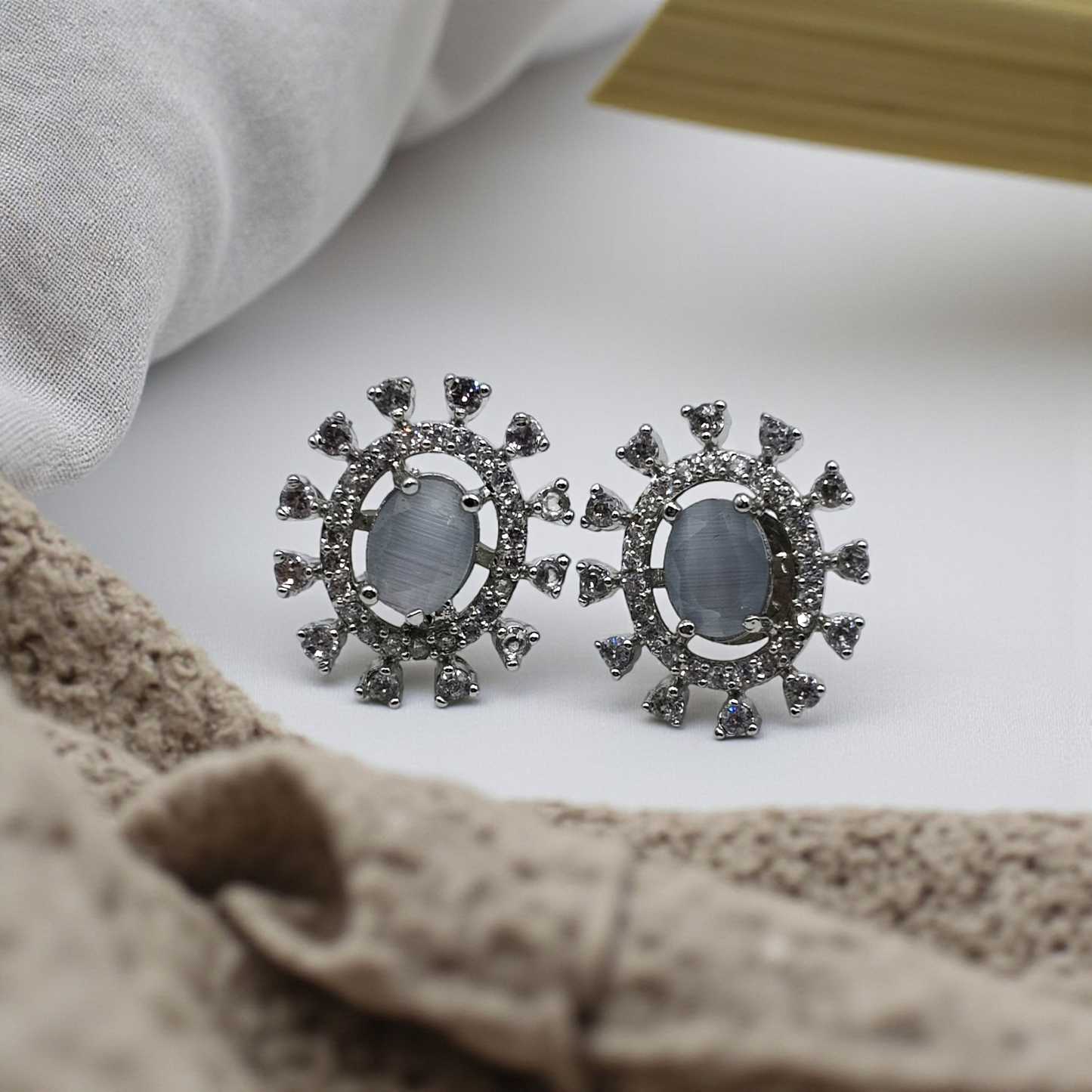 Moonstone Halo Spark Stud Earrings