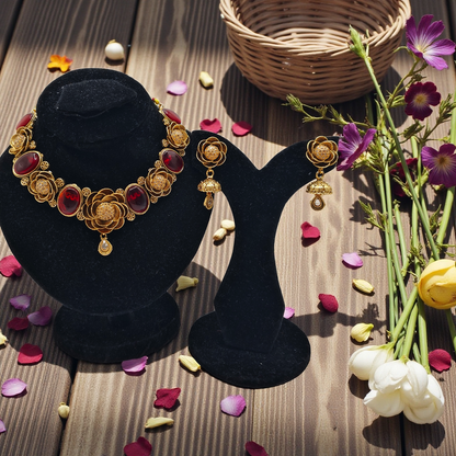 Pastel Bloom Necklace Set Gold Plated