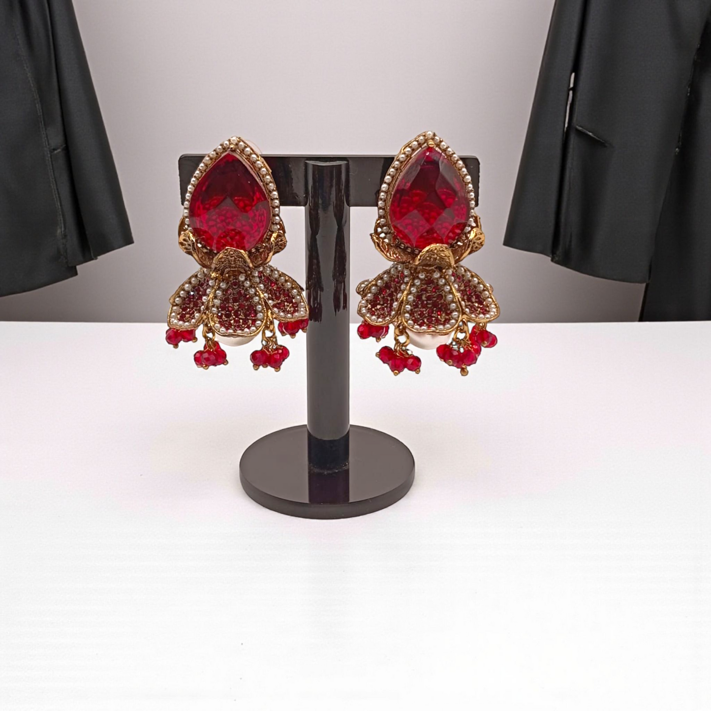Royal Statement Earrings with Pearl and Bead Detailing