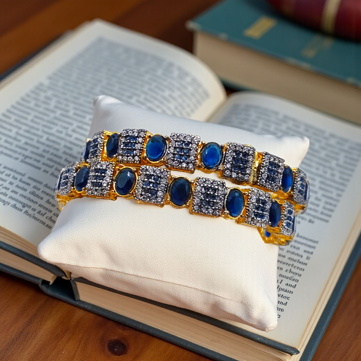 Premium Stone-Studded Square & Oval Cut Openable Bangles