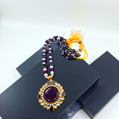 Beaded Kundan Statement Pendant Set