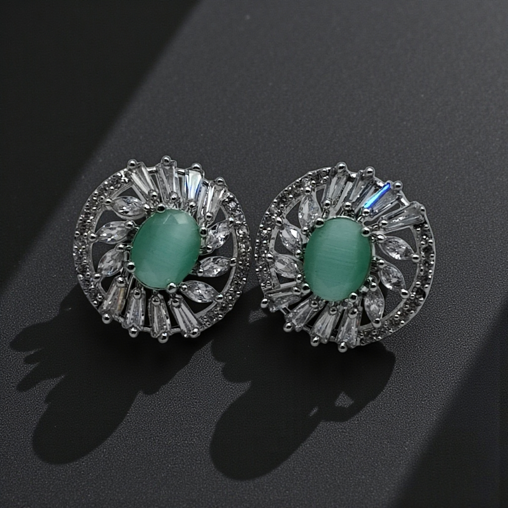 Sapphire Blue Crystal Halo Stud Earrings Silver Plated Statement Jewelry