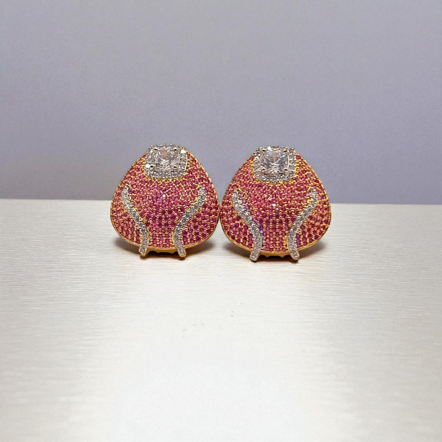 Radiant Teardrop Studs with Pink Pave and Crystal Accent