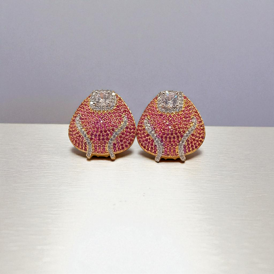 Radiant Teardrop Studs with Pink Pave and Crystal Accent