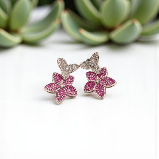 Floral Stud Earrings with White Stone Accents