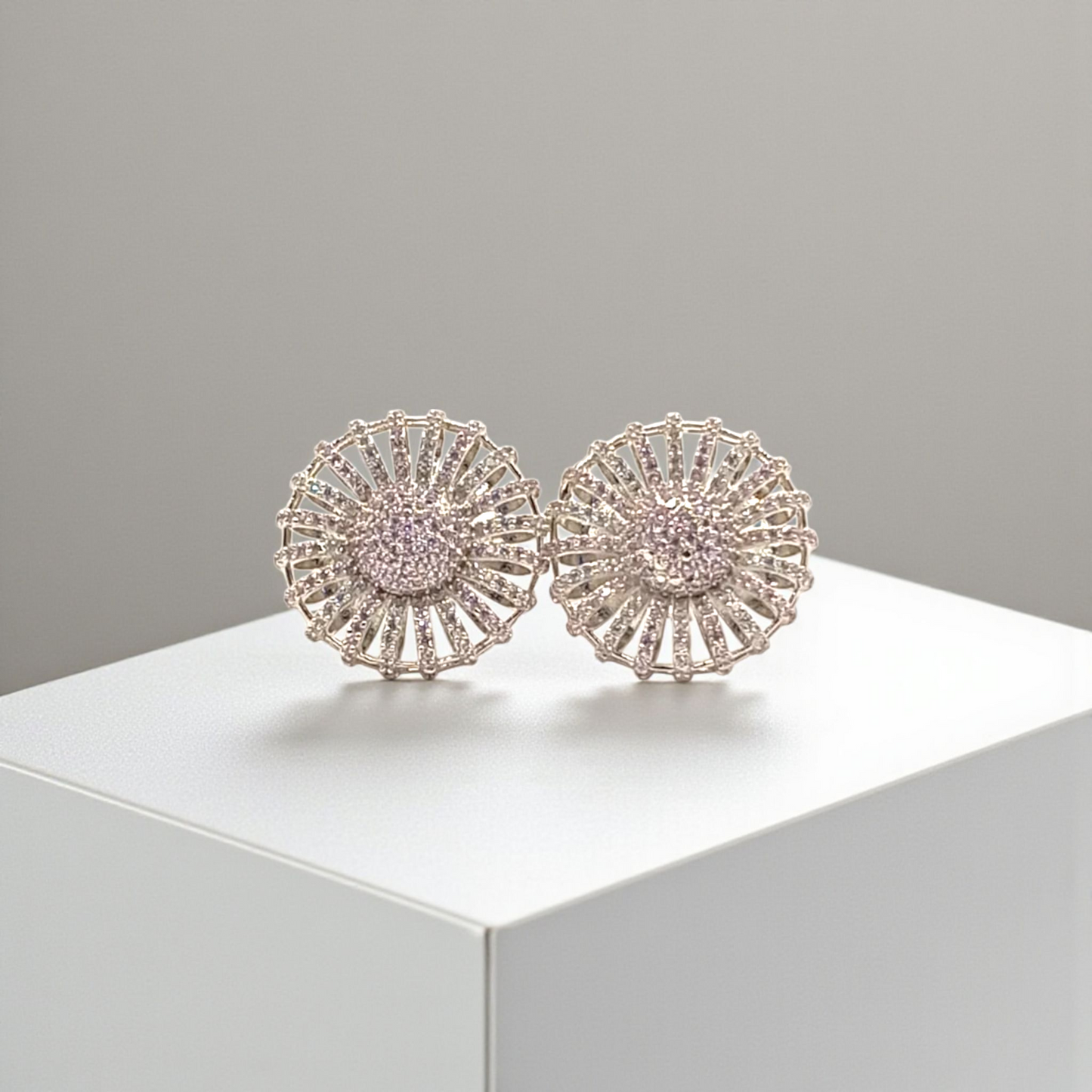 Elegant Sunburst Studs with Pave Stones