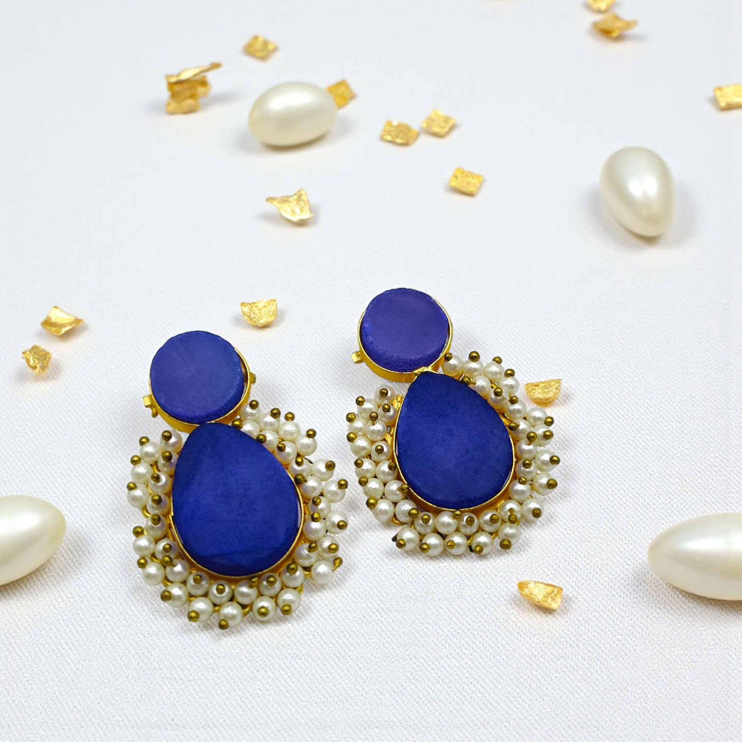 Elegant Stone Studs Earrings With Pearl Detailing