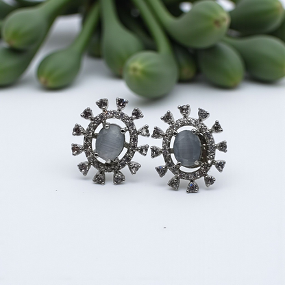 Moonstone Halo Spark Stud Earrings