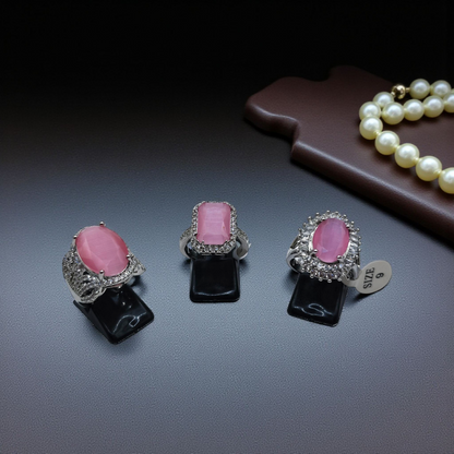 Emerald-Cut Pink Halo Statement Rings