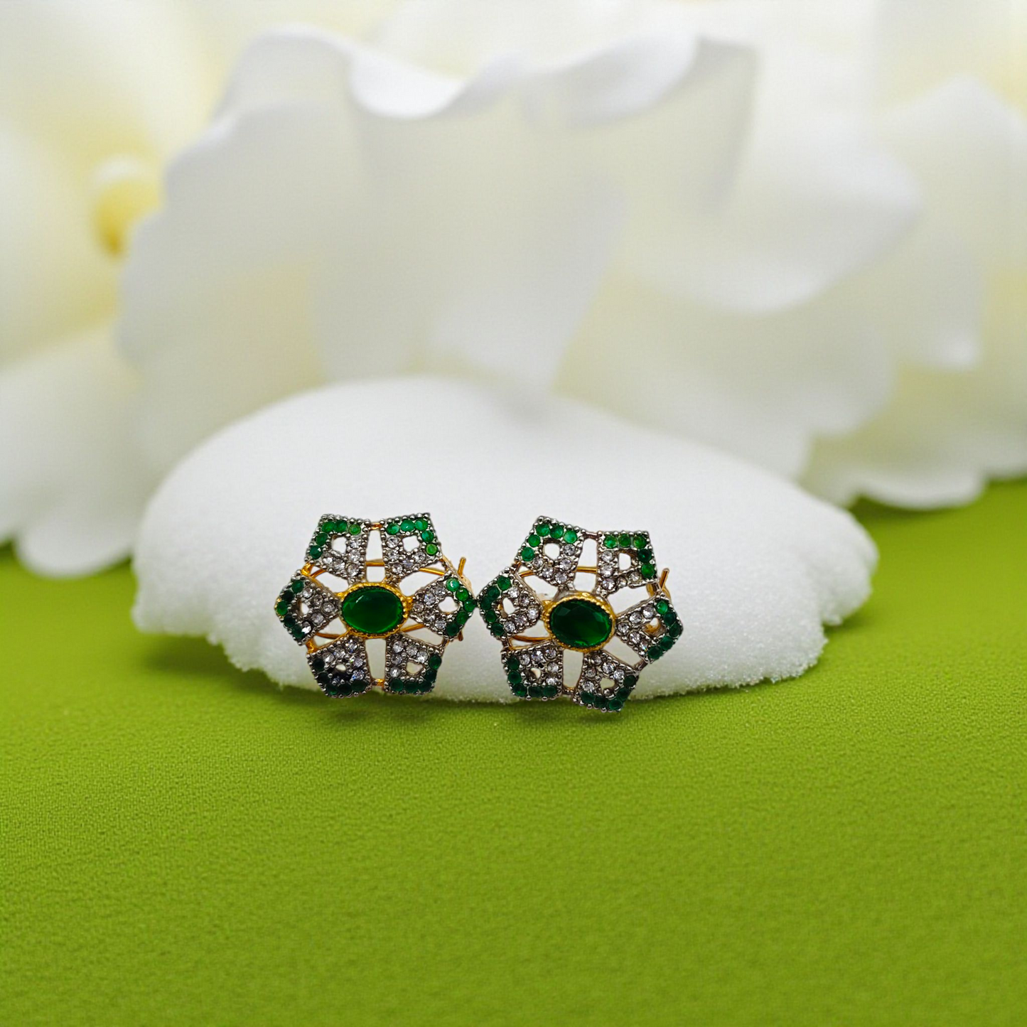 Red & White , Green & White Crystal Stud Earrings