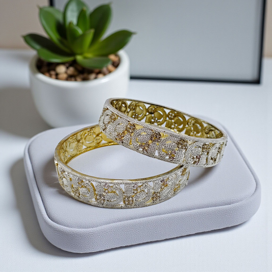 "Royal Filigree Bangles – Antique Gold with Crystal Embellishments"