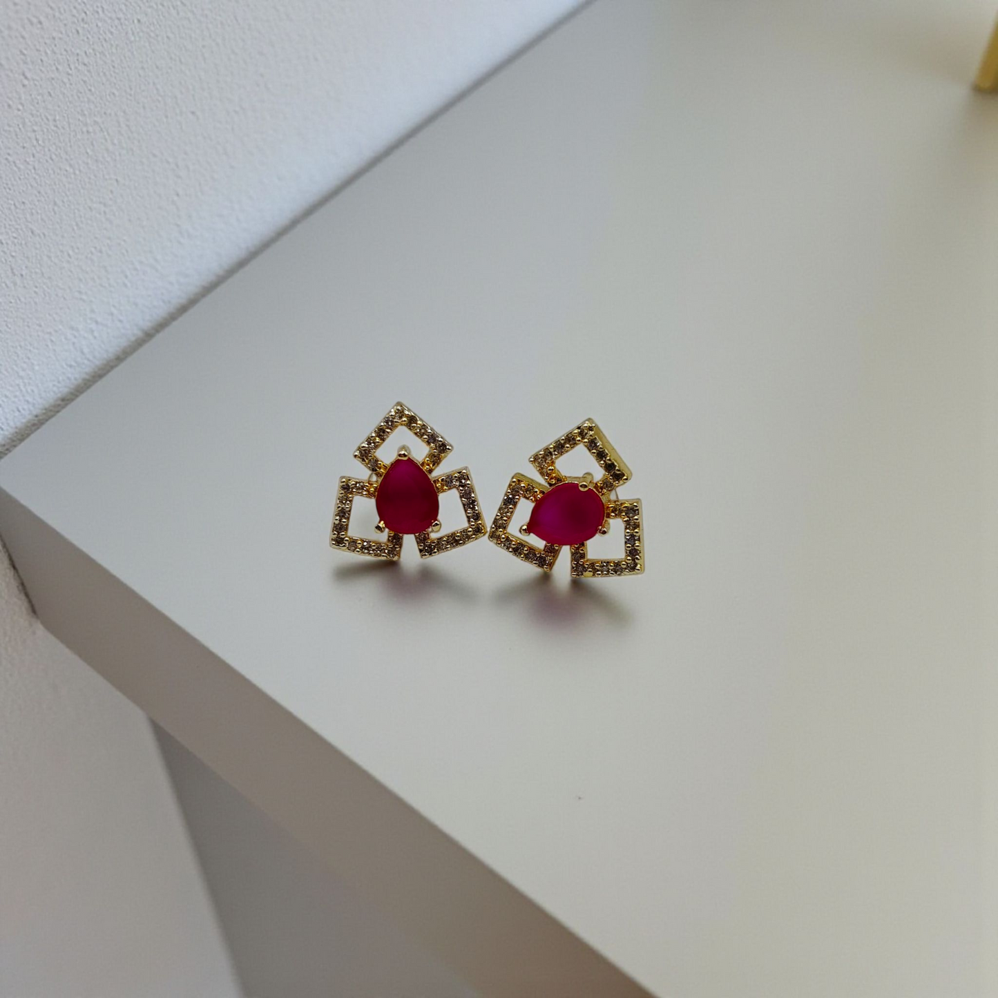 Geometric  Stone & Crystal Stud Earrings