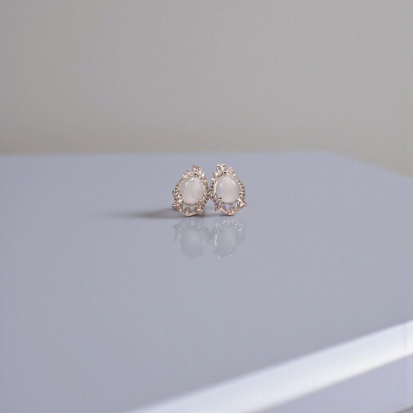 Moonlight Teardrop Zircon Halo Stud Earrings
