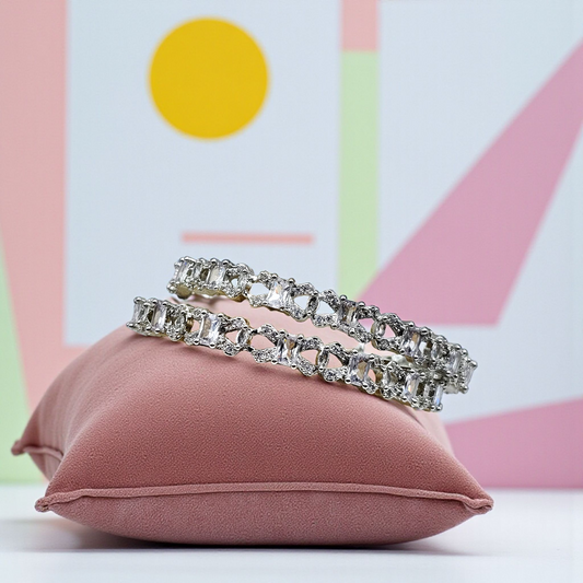 "Crystal Crown Bangles – Sparkling Silver Elegance"