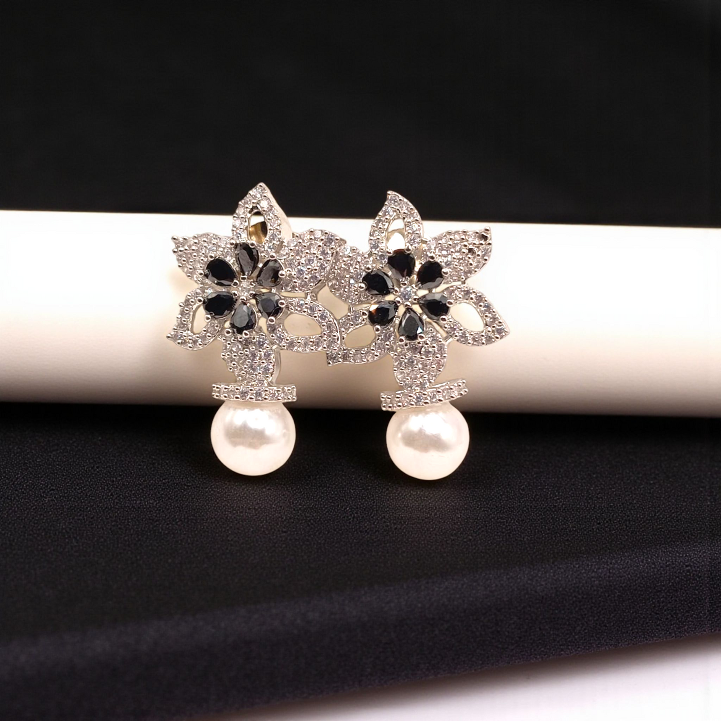 Floral Earrings with Pearl Drop