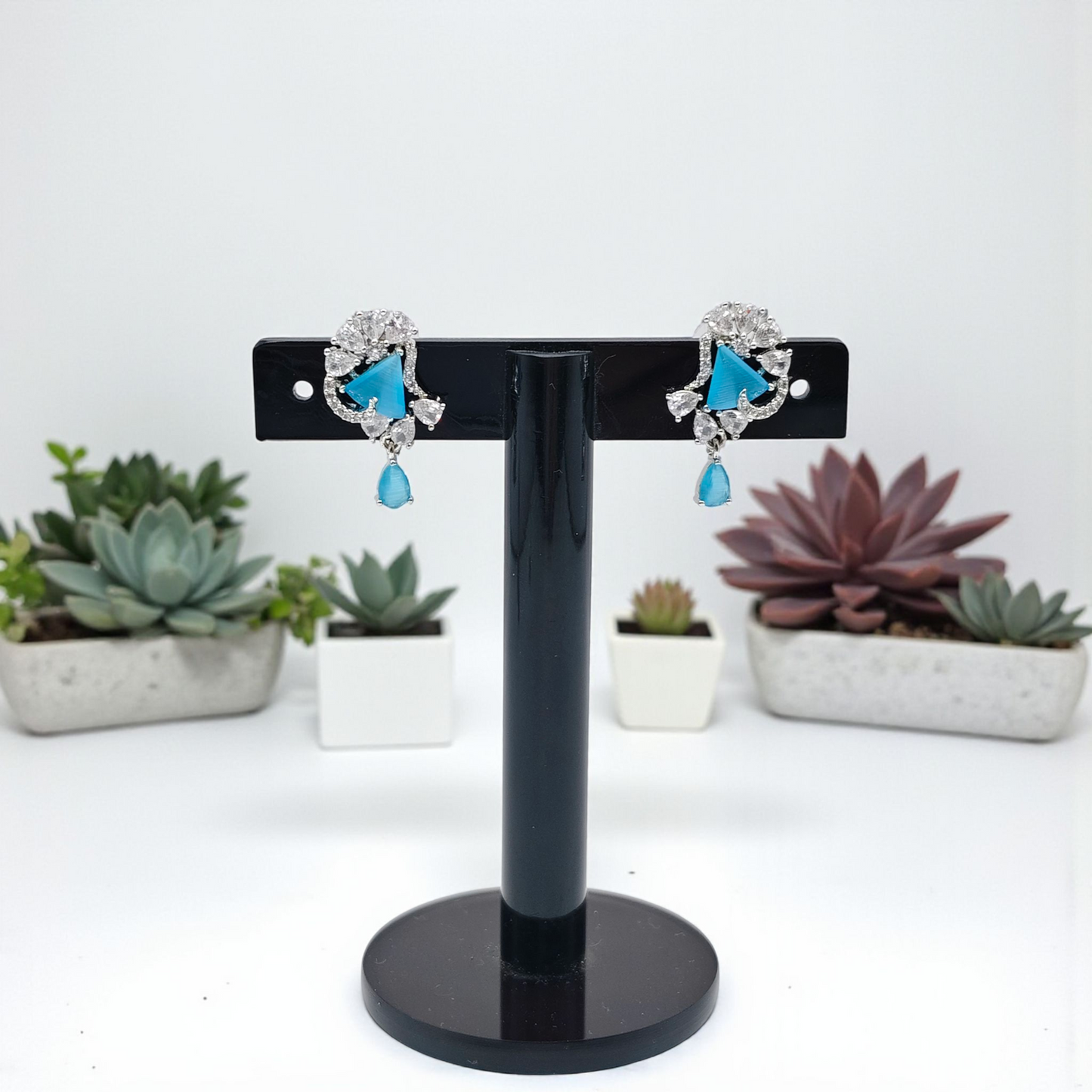 Sapphire Blue Drop Earrings with Diamond Accents