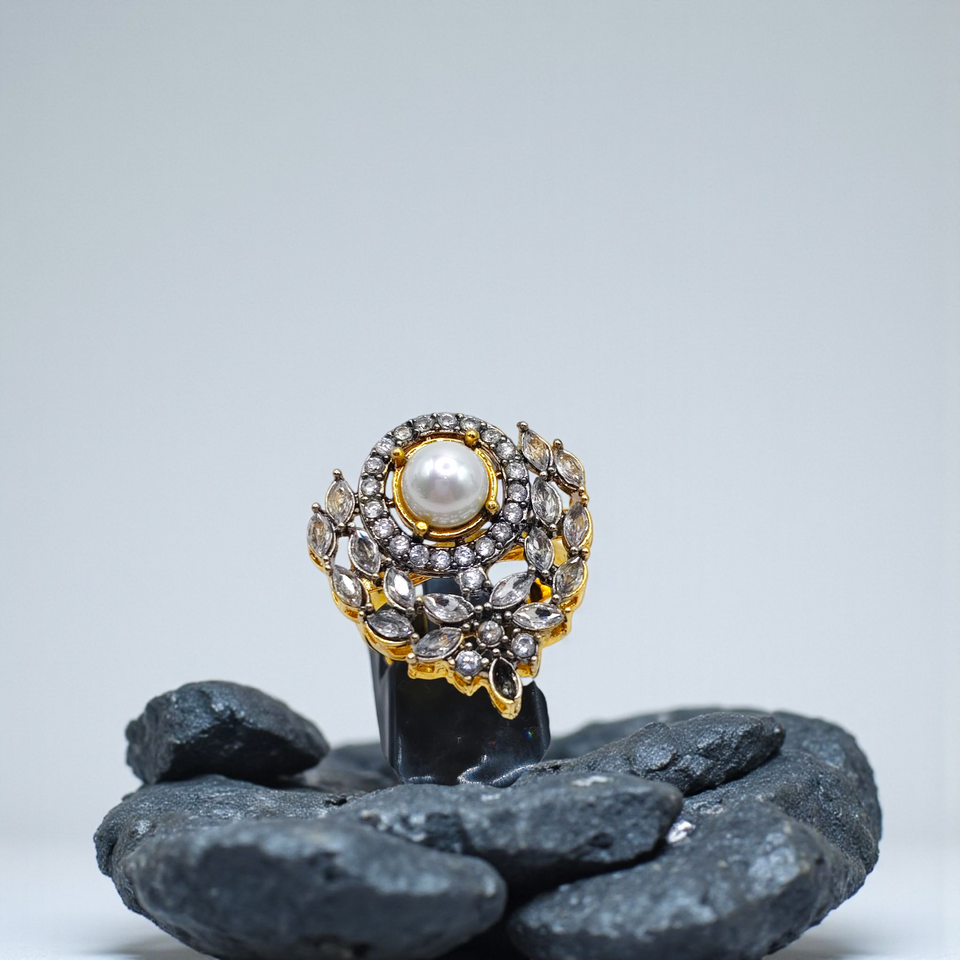 Regal Pearl & Crystal Bloom Rings