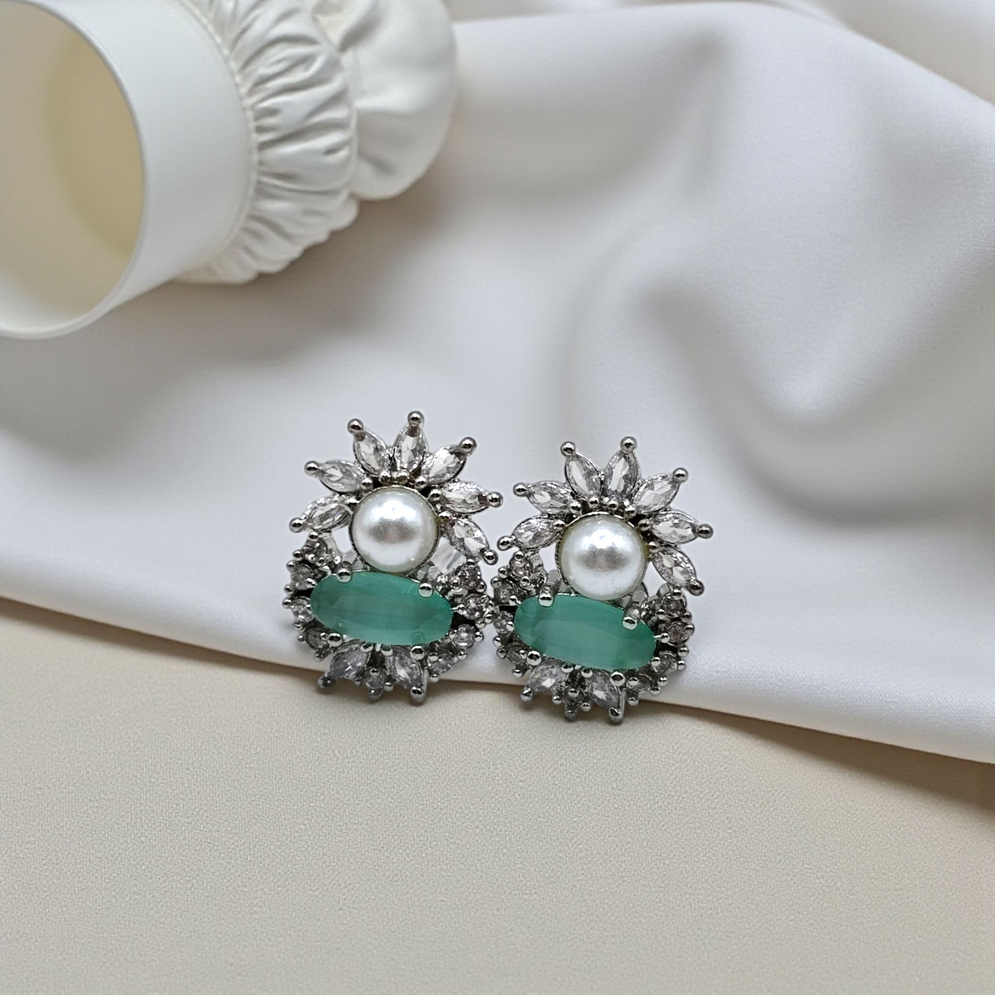 Elegant Sapphire & Pearl Bloom Studs
