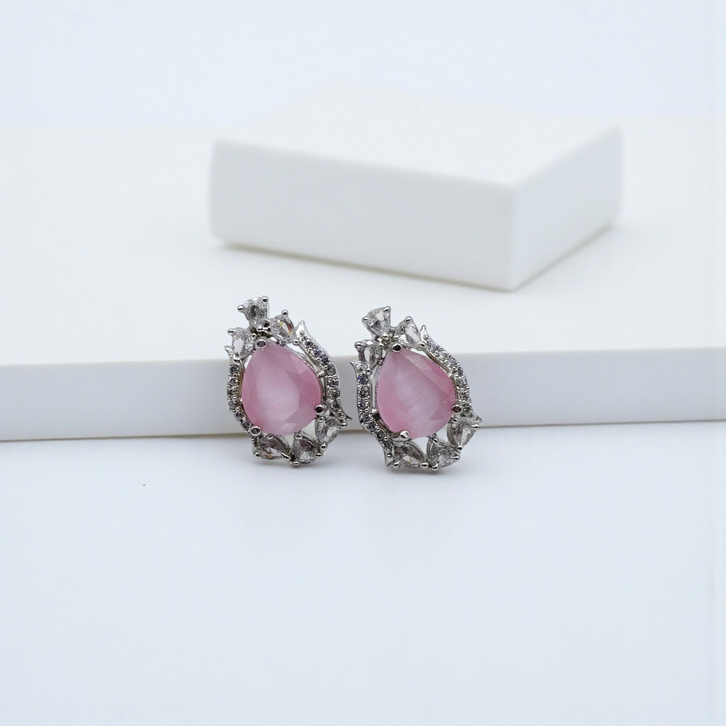 Moonlight Teardrop Zircon Halo Stud Earrings