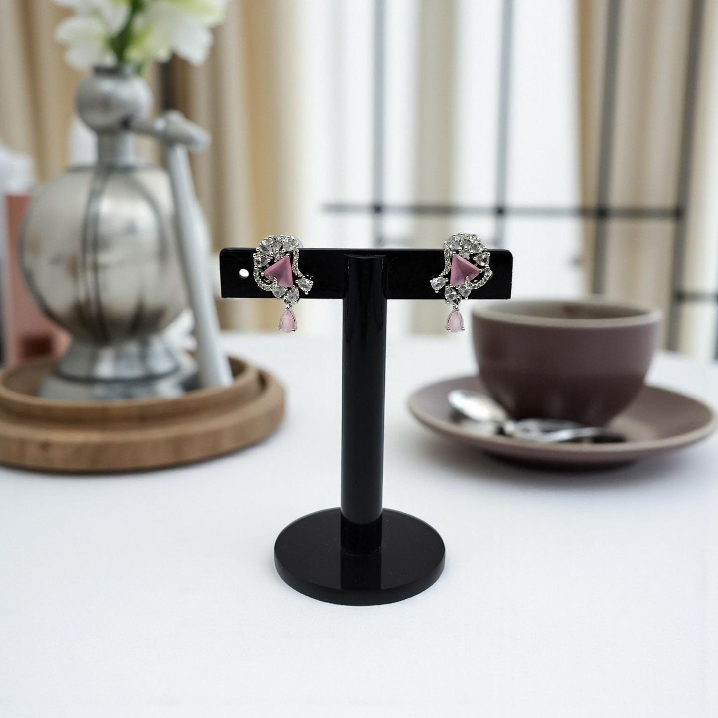 Sapphire Blue Drop Earrings with Diamond Accents