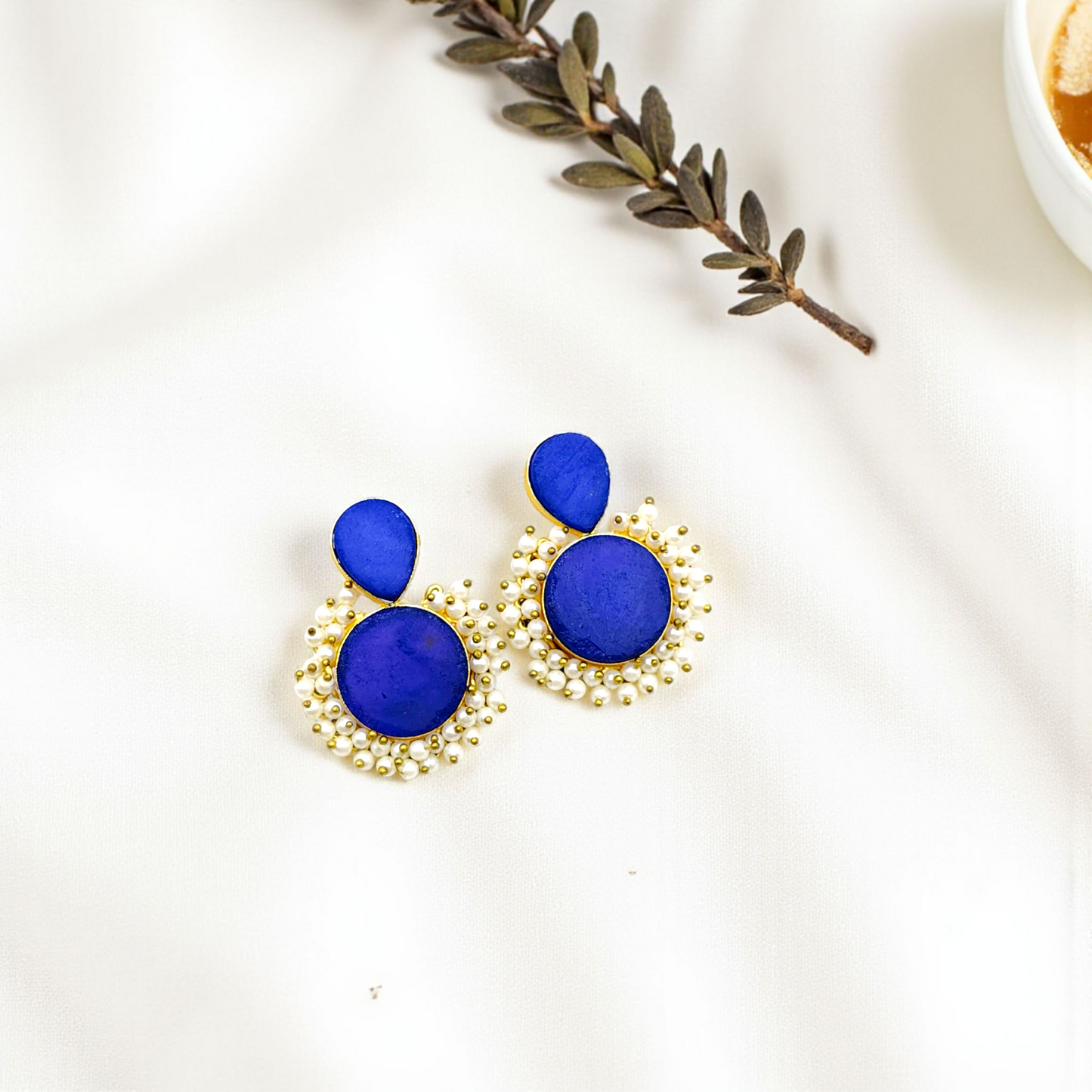 Elegant Stone Studs Earrings With Pearl Detailing