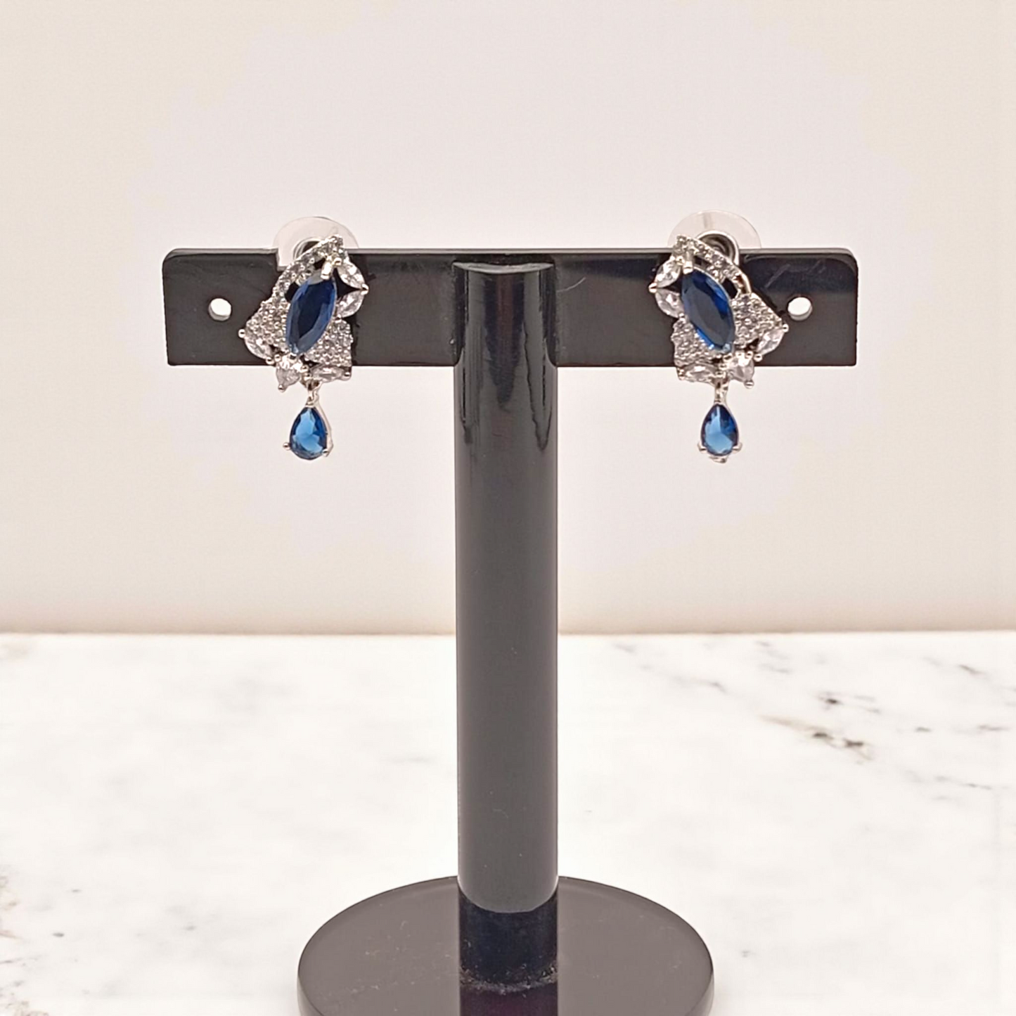 Sapphire Blue Drop Earrings with Diamond Accents