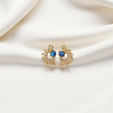 Gold Plated Leaf Wreath Studs with Purple And Blue Stone Center