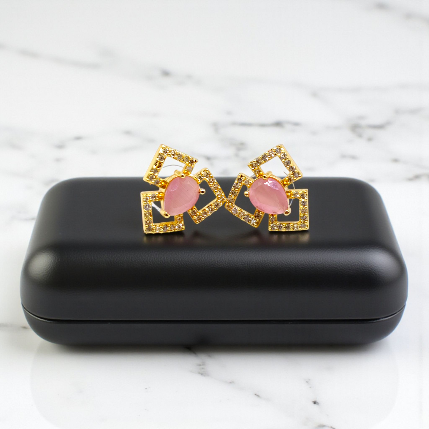 Geometric  Stone & Crystal Stud Earrings