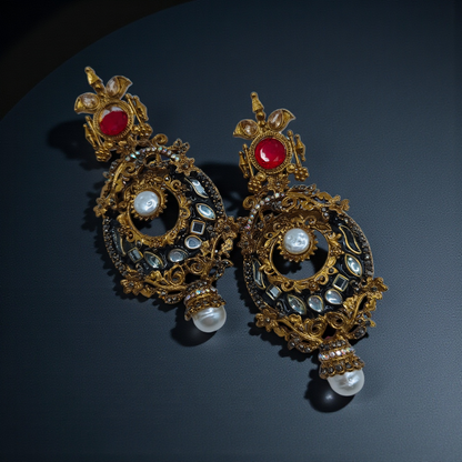 Antique Gold Pearl Drop Earrings Vintage Statement Jewelry