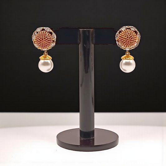 Classic Beaded Dome Earrings with Pearl Drop