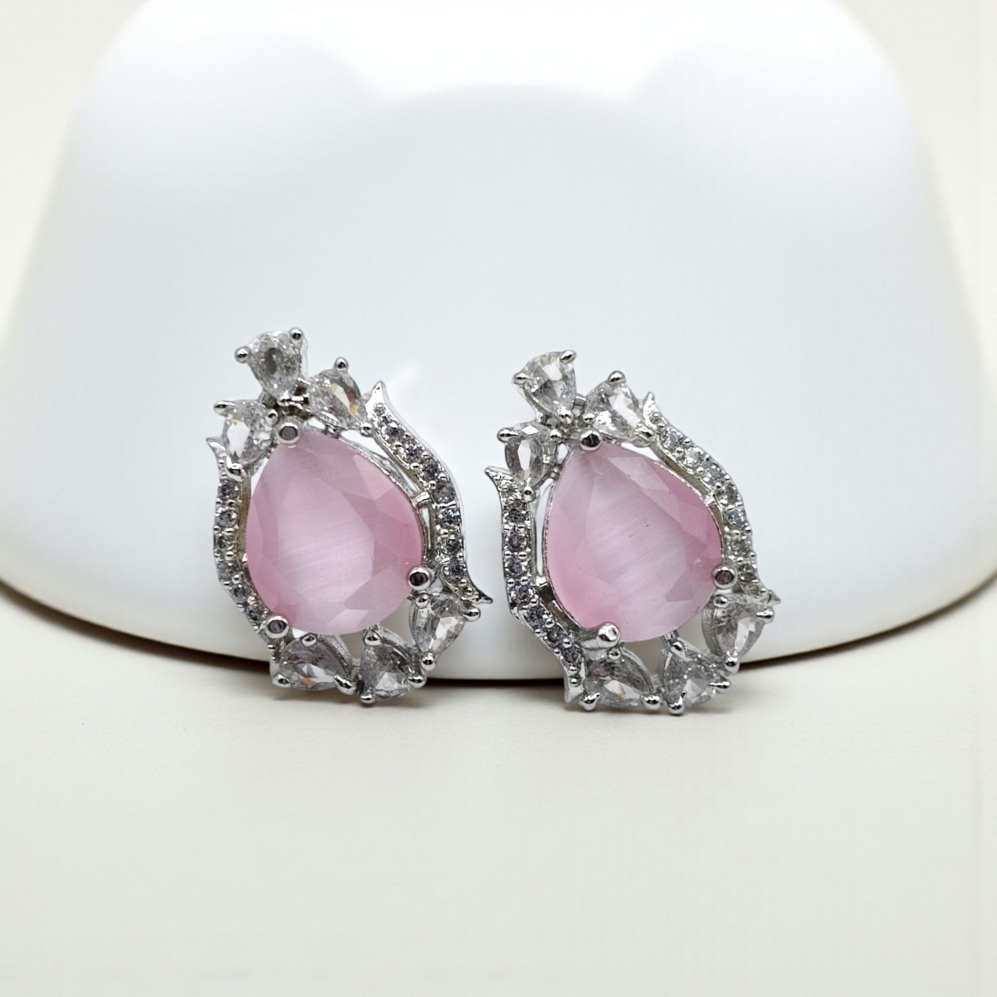 Moonlight Teardrop Zircon Halo Stud Earrings