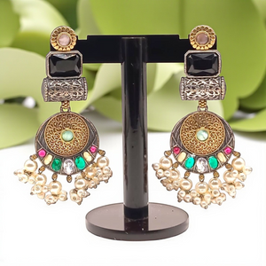 Floral Gemstone Statement long Chandelier